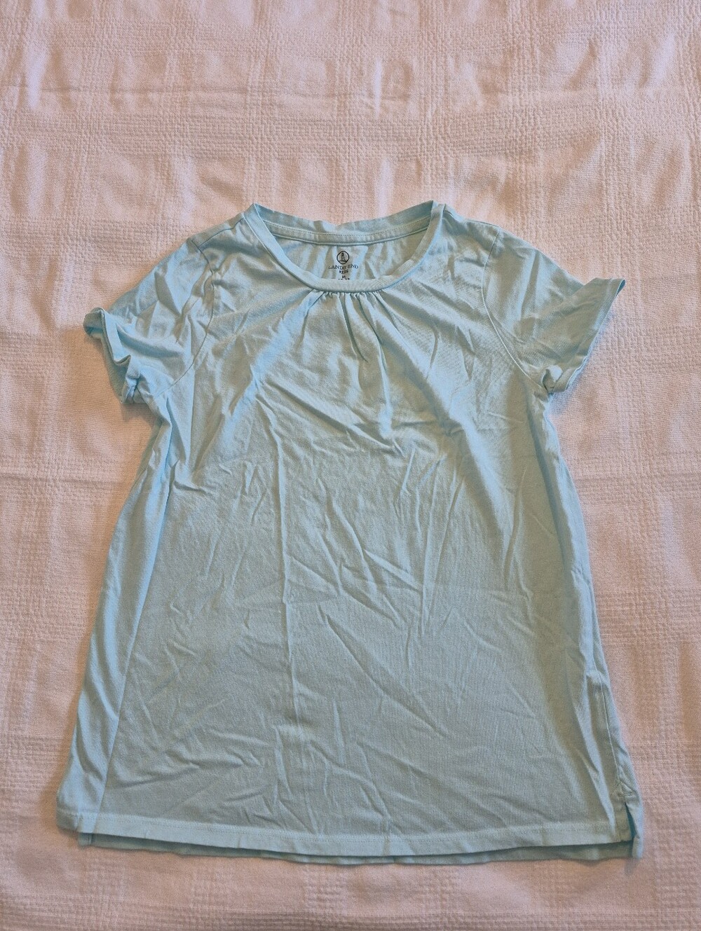 Lands' End girls Medium 10/12 light blue short sleeve shirt VGUC